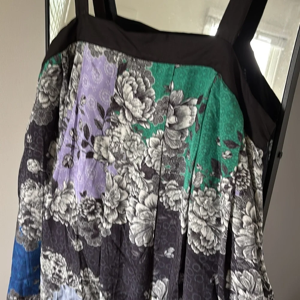 ATSU ANTHROPOLOGIE WOMENS PRINTED MAXI DRESS FLORAL SLEEVLESS SIZE LARGE BLACK - Picture 6 of 10